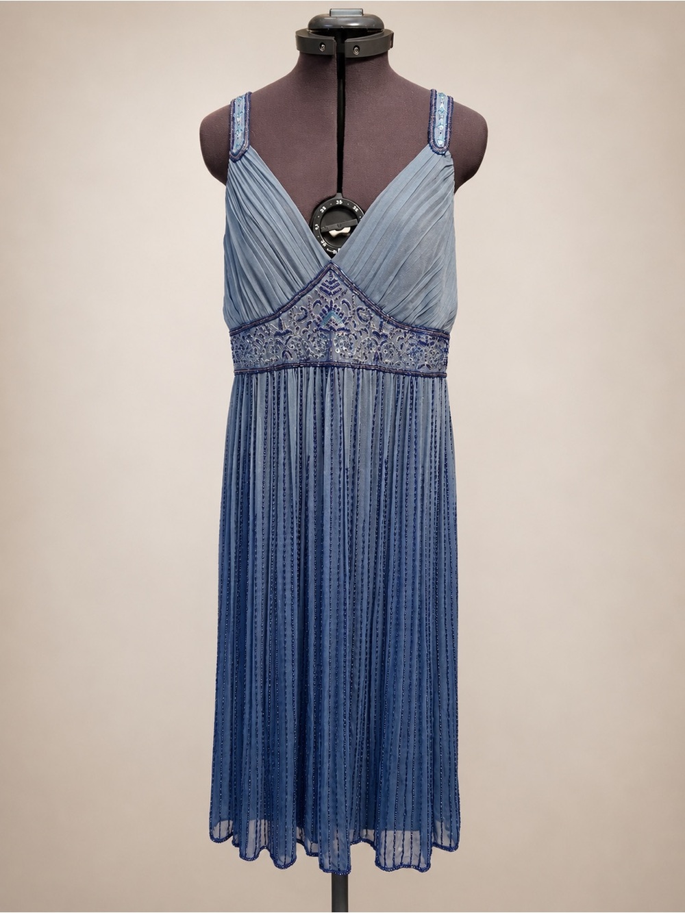 Vintage Y2K 100% Silk Heavily Beaded Blue Evening Gown Dress Size 12